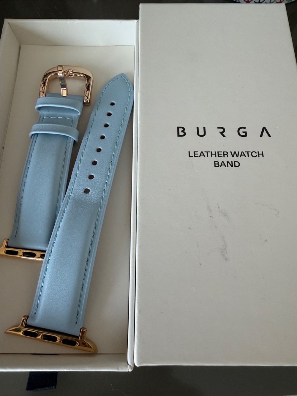 BURGA Leather I- Watch Band - Light Blue with Gold Hardware